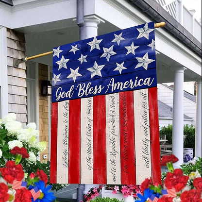 Artofy God Bless America 4th of July Home Decorative House Flag, Garden Yard American Stars Stripes Outside Decor, USA Patriotic Outdoor Large Burlap Decoration Double Sided 28 x 40