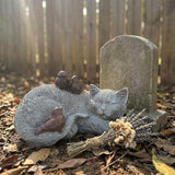 Resin Sleeping Cat Memorial Statue with Birds – Indoor Outdoor Garden Figurine Decor for Patio, Yard & Home, Realistic Tribute Sculpture, Sympathy Gift for Pet Lovers (11.4×7.3×5.9 in)