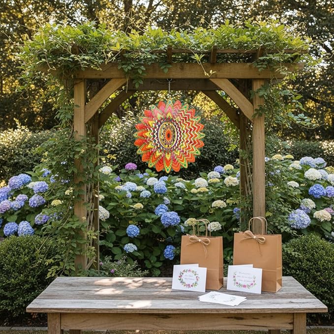 Wind Spinner Colorful Sunflower 12 inch 3D Stainless Steel Laser Cut Metal Double Sided Printing-Hanging Indoor/Outdoor Decorations Yard Gardening Decor,Metal Kinetic Art Ornament Gifts