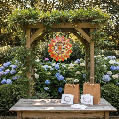 Wind Spinner Colorful Sunflower 12 inch 3D Stainless Steel Laser Cut Metal Double Sided Printing-Hanging Indoor/Outdoor Decorations Yard Gardening Decor,Metal Kinetic Art Ornament Gifts