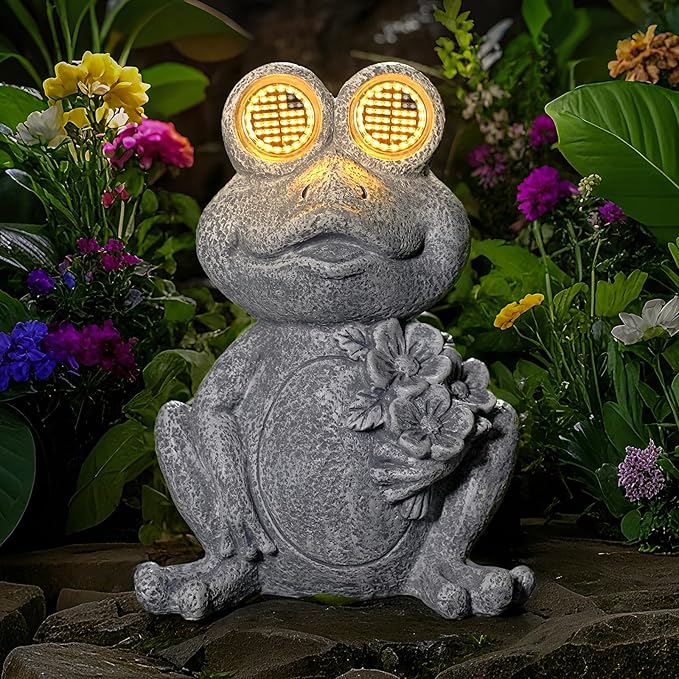 Solar Powered Frog Statue Lights, Frog Figurines Outdoor Garden Decor, Outdoor Patio Decor, Patio Porch Lawn Backyard Decor, Gardening Birthday Gifts for Daughters and Moms