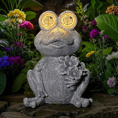Solar Powered Frog Statue Lights, Frog Figurines Outdoor Garden Decor, Outdoor Patio Decor, Patio Porch Lawn Backyard Decor, Gardening Birthday Gifts for Daughters and Moms