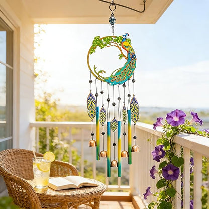 Peacock Dream Catchers Windchimes with Copper Bells 28" Peacock Wind Chimes for Outside Compose‌ Zen Atmosphere Suitable for Outdoor, Garden, Unique Peacock Home Decor Ideal Gift
