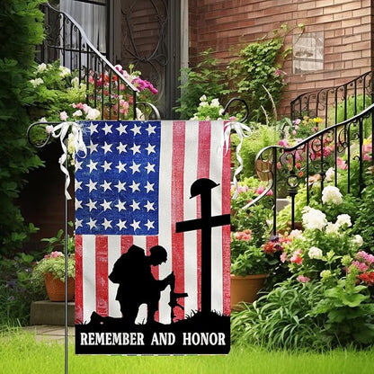 Memorial Day Garden Flags Veteran Soldier Patriotic Yard Flags American Flag Remember and Honor Cross Burlap Flag Independence Decorations for Outside 12 x 18 Double Sided