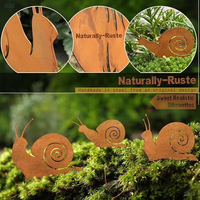 3pcs Metal Yard Art,Snail Garden Decor, Outside Lawn Ornaments Porch Backyard Sculpture, Patio Lawn Garden Yard Decorations