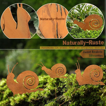3pcs Metal Yard Art,Snail Garden Decor, Outside Lawn Ornaments Porch Backyard Sculpture, Patio Lawn Garden Yard Decorations