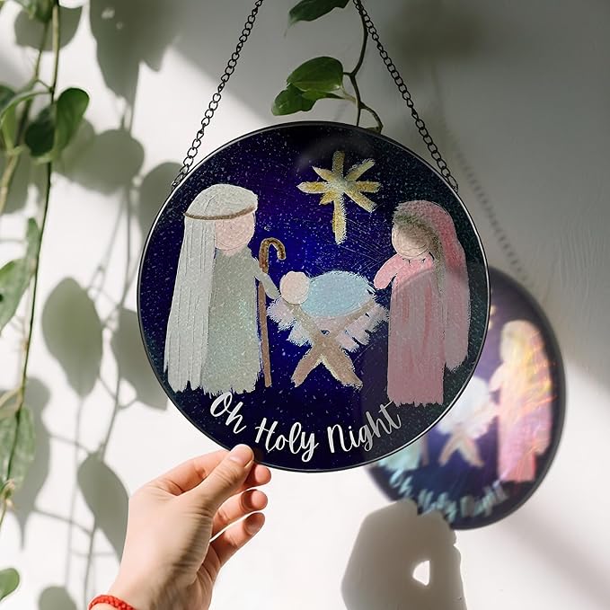 Stained Glass Suncatcher, Sun Catcher Window Indoor, Nativity Scene Ornament; Stained Glass Window Hanging, Christmas Ornament, Christian Decor; Gifts for Christmas, Christian Gift, Religious Gift