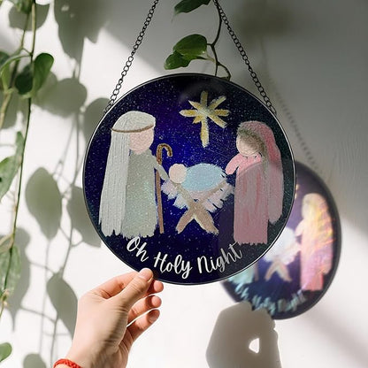 Stained Glass Suncatcher, Sun Catcher Window Indoor, Nativity Scene Ornament; Stained Glass Window Hanging, Christmas Ornament, Christian Decor; Gifts for Christmas, Christian Gift, Religious Gift