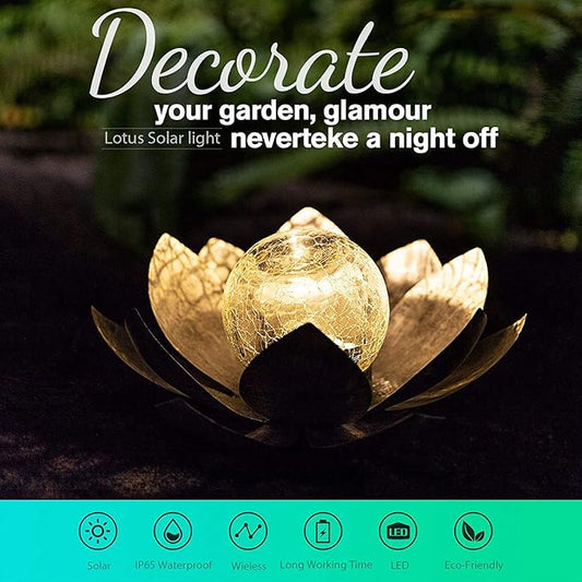 AIINY Garden Solar Light Outdoor(2Pack), Amber Crackle Globe Glass Lotus Decoration, Waterproof Gary Metal LED Flower Lights for Patio,Lawn,Walkway,Tabletop, Garden Gifts for Women