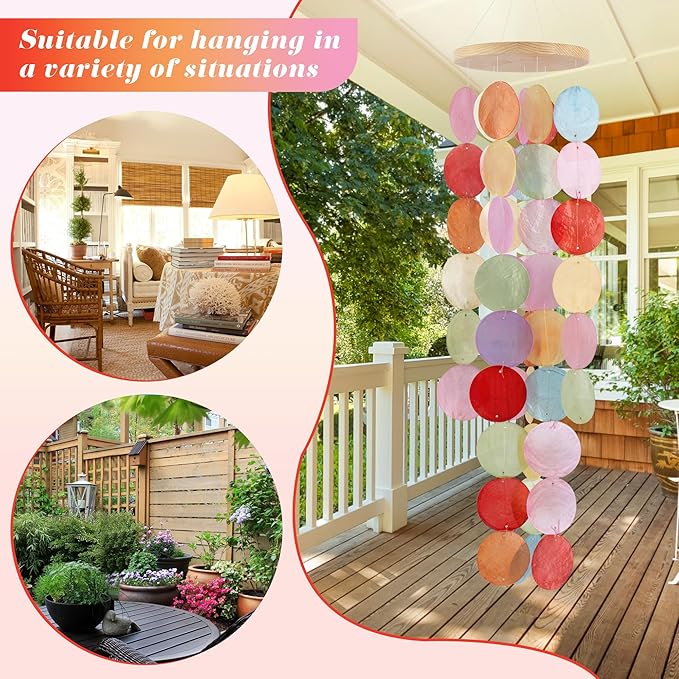 Wind Chimes for Outside - Handcrafted Light Colorful Capiz Shells Windchime Coastal Style Decor for Indoor/Outdoors, Garden Decor, Great Gift for Women, Wind Chimes Lovers and More