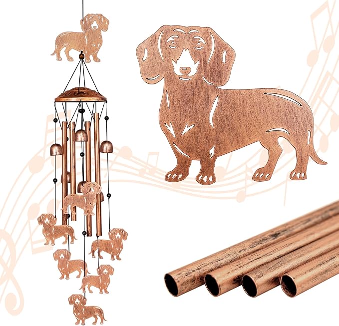 GDNSFIT Dachshund Wind Chimes for Outside, Metal Windchimes Outdoors, Dachshund Gifts for Women/Men, Memorial/Birthday Gifts, Garden Decor for Outside, Patio or Yard, Durable Chimes for Outdoors