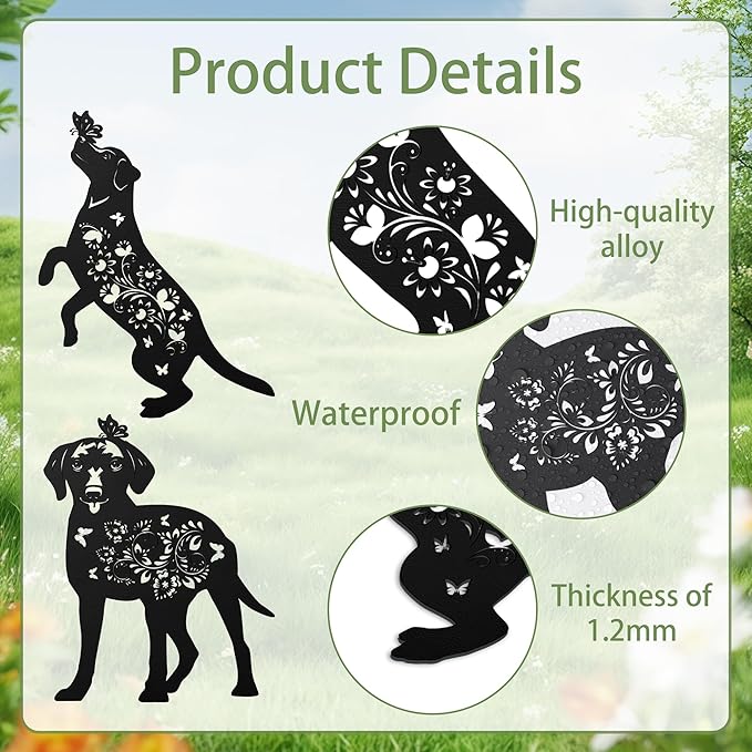 Romart Labrador Decorative Garden Stakes, Labrador Retriever Gifts for Dog Lovers, Metal Butterfly Floral Lab Dog Silhouette Yard Stakes for Outdoor Lawn Patio Art Decor