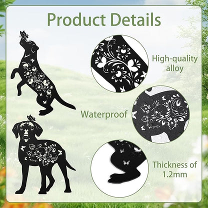 Romart Labrador Decorative Garden Stakes, Labrador Retriever Gifts for Dog Lovers, Metal Butterfly Floral Lab Dog Silhouette Yard Stakes for Outdoor Lawn Patio Art Decor