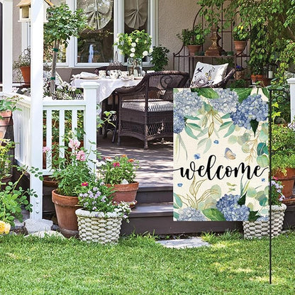 AVOIN colorlife Spring Hydrangea Flowers Garden Flag 12 x 18 Inch Double Sided, Seasonal Welcome Yard Outdoor Flag