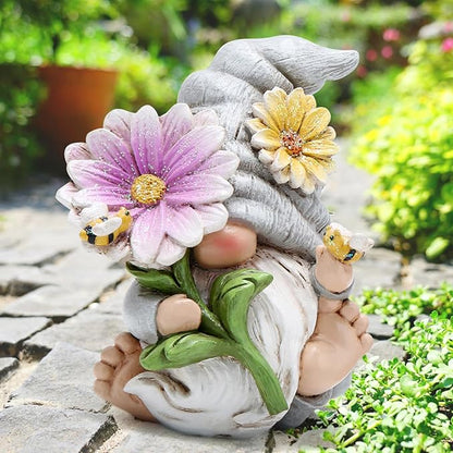 Hodao Spring Gnome Decoration Flower Elf Ornaments Decor Gifts Summer Gnome Figurines Spring Gnoms for Garden Decor Gifts for Outdoor Decor for Mom, Grandma (Grey-Man)