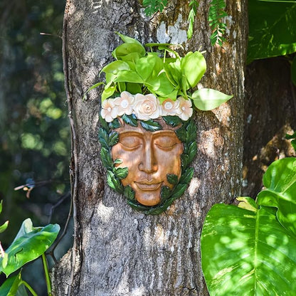 Arcadia Garden Products Large Whimsical Tree Face Planter, 8"x10.5", Outdoor Tree Hugger, Woman Spirit Sculpture for Garden Art Decor, Birdfeeder, Hangs on Trees, Fences or Walls, Willow