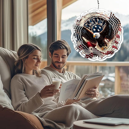Eagle American Flag Wind Spinner Outdoor, USA 250th Anniversary Wind Chime, 8 Inch 3D Metal Garden Wind Spinner, Stainless Steel Patriotic Yard Hanging Decor Gift