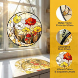 Stained Glass Sun Catcher Window Hanging - Mushroom Flower Plant Design, Well Made Indoor Home Decor for Mother's Day, Birthday, Christmas - Ideal for Women, Mom (Yellow) 7.8in
