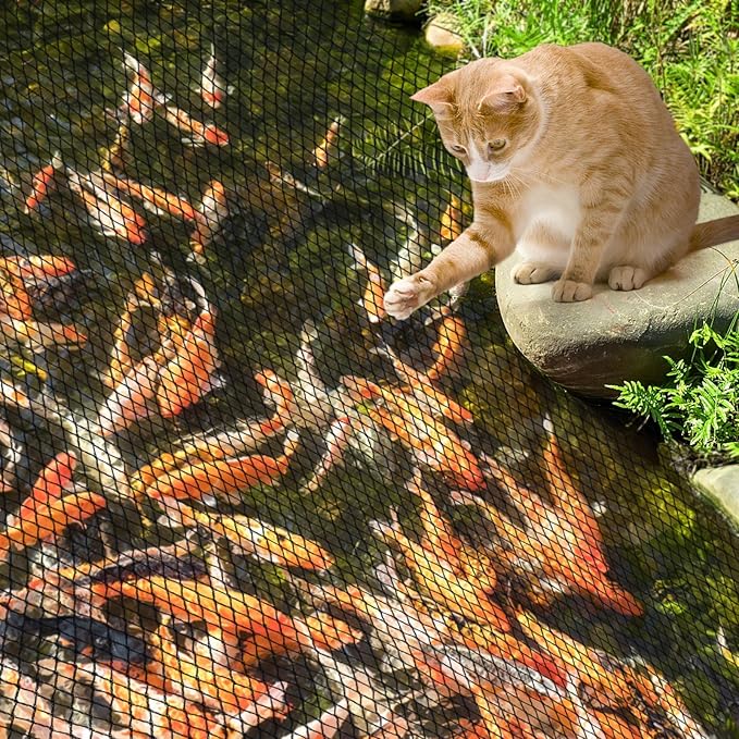 PACETAP 30 x 35 Ft Koi Pond Netting Kit, Heavy Duty Pond Netting Mesh Net Cover for Leaves, Protecting Koi Fish from Birds, Cats -Stakes Included
