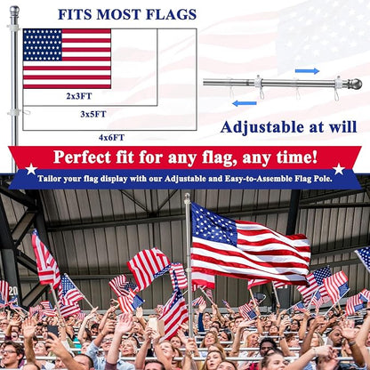 PHITRIC 6 FT Flag Pole Kit, Tangle Free Spinning Weather Resistant Rustproof Stainless Steel Flagpole Suitable for 3x5 Heavy Garden Flag 1" Dia Flag Pole for Outdoor or Outdoor Wall-Mounted Flagpole