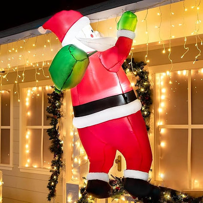 Joiedomi 5.5 FT Tall Christmas Inflatables Outdoor Decorations Hanging Santa with Gift Bag, Christmas Blow Up Climbing Santa Yard Decoration with Build-in LED for Xmas Party, Garden, Lawn Decor
