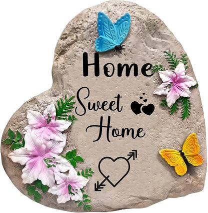 Sweet Home-Resin Stepping Stone,Outdoor Garden Pathway Decoration,Heart Shaped Decorative Stone for Garden,Walkway Sculpture Yard Art for Patio,Home Decor