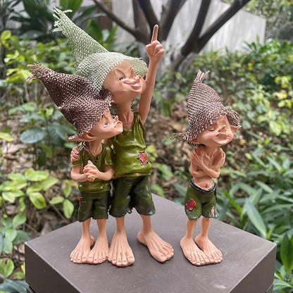 Cute Pixie Statue Fairy Garden Elf Brothers Figurine, Resin Craft Gift Desktop Ornament, Outdoor Statue for Patio, Lawn, Yard Decor