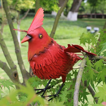 Cardinal Garden Decor Metal Yard Art Gifts Garden Sculptures Statues Large Red Bird Outdoor Decor,Gifts