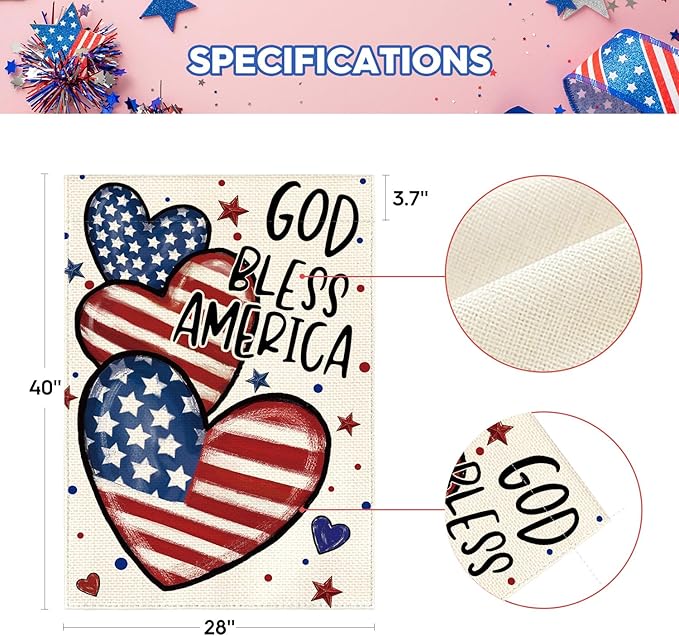 AVOIN colorlife God Bless America 4th of July Patriotic House Flag 28x40 Inch Double Sided Outside, American Stars and Stripes Memorial Day Yard Outdoor Decoration