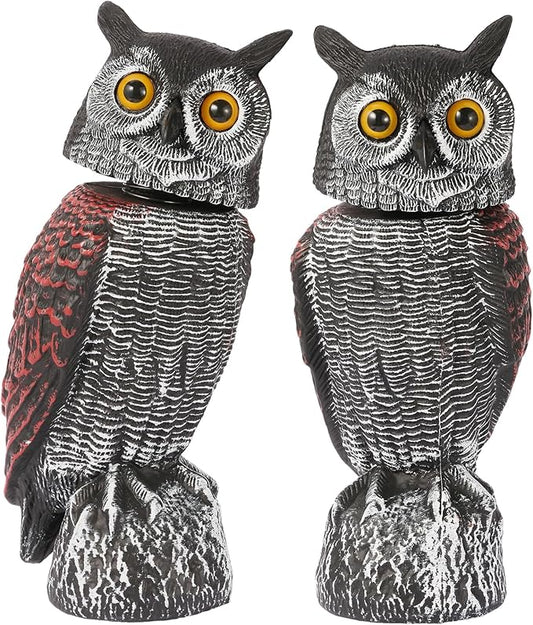 Fake Owl Decoys to Scare Birds Away-15.8 Inch, 2 Pack Rotating Head Sculptures, Nature Enemy Scarecrow Plastic Owl Statues, Bird Control and Pigeon Deterrent Outdoor for Outside, Patio, Yard