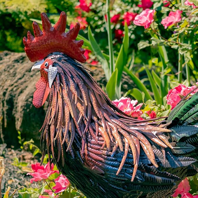 Zaer Ltd. 2.3 Ft. Tall Fancy Ornate Metal Rooster Statue Decorations (Felix)