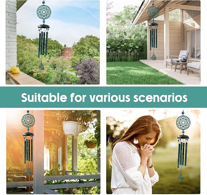 Wind Chimes for Outside Zen Atmosphere Wind Chime Windchime Outdoors for Outdoor Garden Patio Decor with Mandala Design Windchime Gifts for Mother Grandma Sisters(8 Petal)