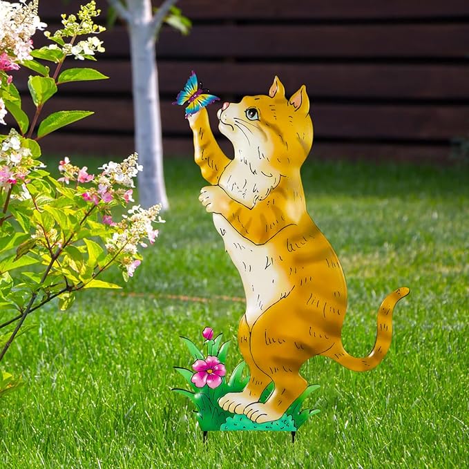 Decorative Garden Stakes with cat Design,Ideal for Cat Lovers for Yard Art, Outside, Patio, Outdoor Decor, Garden Decorations, Lawn Ornaments