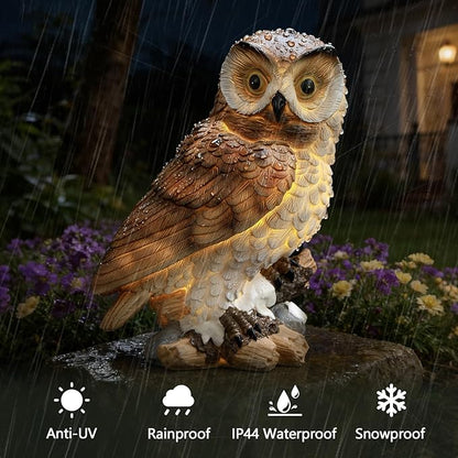 Solar Owl Garden Outdoor Statue,Owls Figurine Sculpture with LED Lights for Porch Patio Lawn Yard Deck Spring Summer Decor - Ideal Easter Day Housewarming for Women Men Owl Lover
