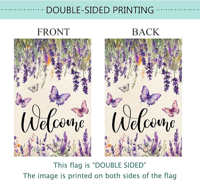 Baccessor Spring Summer Flower Garden Flag Lavender Butterfly Floral Welcome Small Yard Burlap Double Sided Vertical Seasonal Farmhouse Wedding Yard Outdoor Decoration 12.5x18 Inch