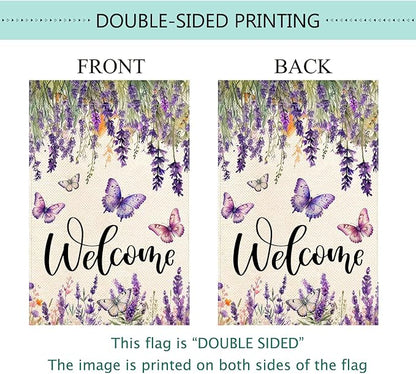Baccessor Spring Summer Flower Garden Flag Lavender Butterfly Floral Welcome Small Yard Burlap Double Sided Vertical Seasonal Farmhouse Wedding Yard Outdoor Decoration 12.5x18 Inch
