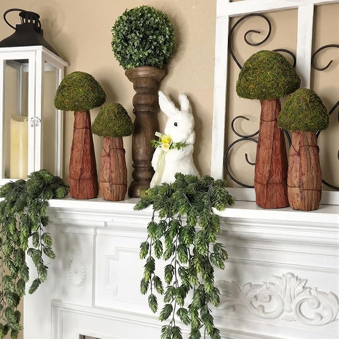 Novabright 2 Pcs Artificial Moss Mushroom Decoration Set 6" and 7.8" Fake Moss Mushroom Green Enchanted Forest Decorative Centerpieces Statues Figurines for Garden Landscape DIY Craft Outdoor
