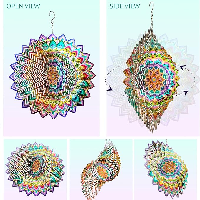 Aoedelyart Wind Spinners Outdoor Mandala Lucky Clover,Wind Spinner Lucky Gifts for Women/Mother/Father/Men,Stainless Steel Kinetic 3D Wind Spinner Outdoor&Indoor Decoration Yard Art Garden Decor