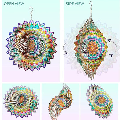 Aoedelyart Wind Spinners Outdoor Mandala Lucky Clover,Wind Spinner Lucky Gifts for Women/Mother/Father/Men,Stainless Steel Kinetic 3D Wind Spinner Outdoor&Indoor Decoration Yard Art Garden Decor