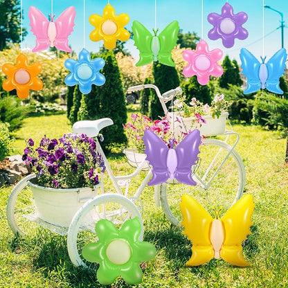Realspring 12 Pcs 12 Inch Spring Inflatable Outdoor Decorations Butterfly Flowers Inflatable Hanging Ornament Large PVC Spring Butterfly Flowers Blow up Yard Party Indoor Outdoor Decor