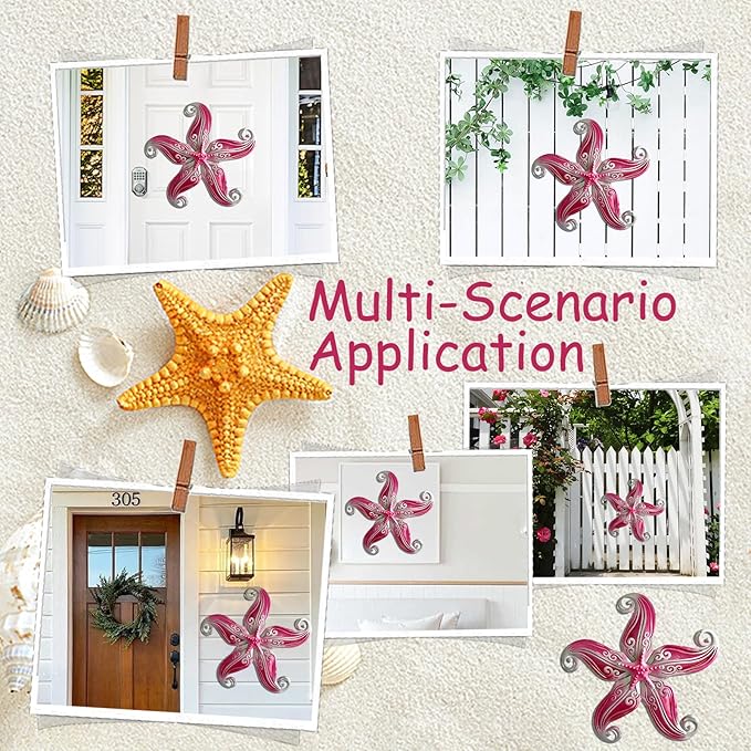 POXOHO Starfish Garden Decorations Outdoor, Starfish Wall Decor Art for Fence Patio Yard, 12" Hanging Glass Sculpture, Outdoor Wall Art Ocean Gifts for Women & Men (Pink)