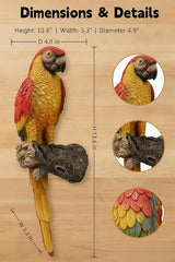 Tropical Parrot Statues Hanging Decor,13.6''(H) Wall Decor Parrot Sculpture for Home Porch Patio Door,Resin Scarlet Macaw Statue Outdoor Garden Yard Tree Art Ornaments