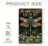 Garden Signs for Outside My Happy Place is in The Dirt, Funny Metal Signs for Home Garden Patio Yard, Retro Gardening Gifts for Women, Wall Decor 12" x 8"