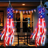 250th Anniversary USA, 2 Pack 40 Inch American Flag Windsock with Lights Red White Blue Star Stripes Patriotic Windsock Hanging 4th of July Decorations Memorial Day Independence Day Fourth of July