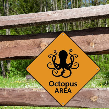 Octopus Crossing Xing Sign Beware of Octopus Metal Sign Ocean Animal Funny Warning Sign Crossing Zone Sign for Farm Yard Front Door Indoor Outdoor Street Sign 10x10in
