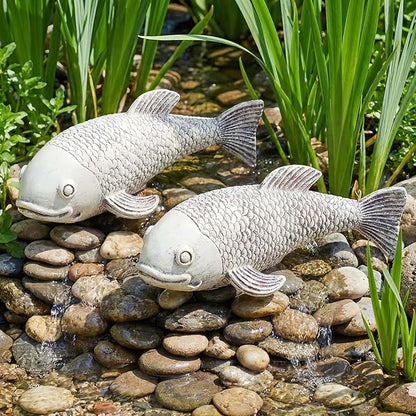 Set of 2 Koi Fish Decor, Large Outdoor Garden Statues, Pond Accessories, Yard Decor, Real Fish Sculpture Art, Koi Pond Kit, Statues for Yard Ornaments Sculpture Garden for Outdoors