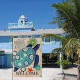 Dyrenson Home Decorative Welcome Quote Outdoor Turtle Beach Garden Flag Double Sided, Tropical Ocean House Yard Flag, Rustic Coastal Garden Yard Nautical Sea Decorations, Seasonal Outdoor Flag 12 x 18