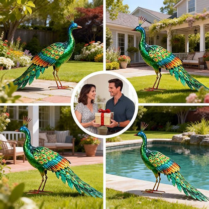 chisheen Metal Peacock Statue Garden Decor Yard Art Sculpture Outdoor Decoration for Lawn,Patio,Backyard,Housewarming Birthday Gifts for Women,Mom,Grandma (Green)