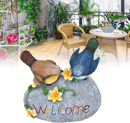 Birdy Welcome Garden Stone Statue,Cute Bird Animal Figurine,Figurines Welcome Sign for Patio Yard Lawn Home Shelf Decor Accent