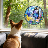 7.87" Sun Catchers Indoor Window,Butterfly Stained Glass Window Hanging, Window Suncatcher Hanging Ornaments Wall Art, Hand-Painted Glass Panel Home Decor (Style R)